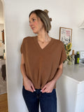 PINCH Gia Camel Brown V-Neck Knit Sleeveless Top