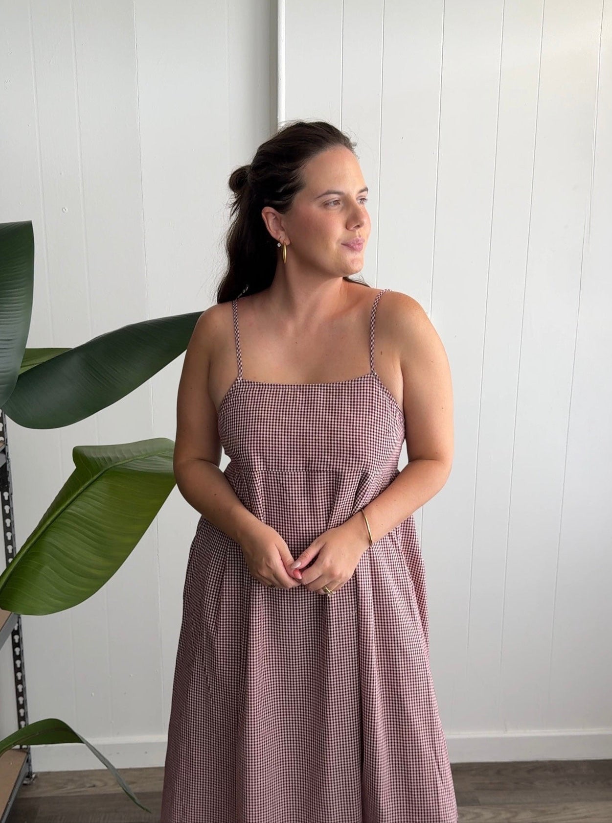 Things Between Missy Gingham Sleeveless Midi Dress (Wine)