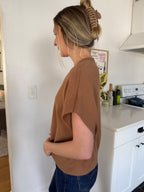 PINCH Gia Camel Brown V-Neck Knit Sleeveless Top