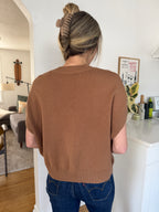 PINCH Gia Camel Brown V-Neck Knit Sleeveless Top