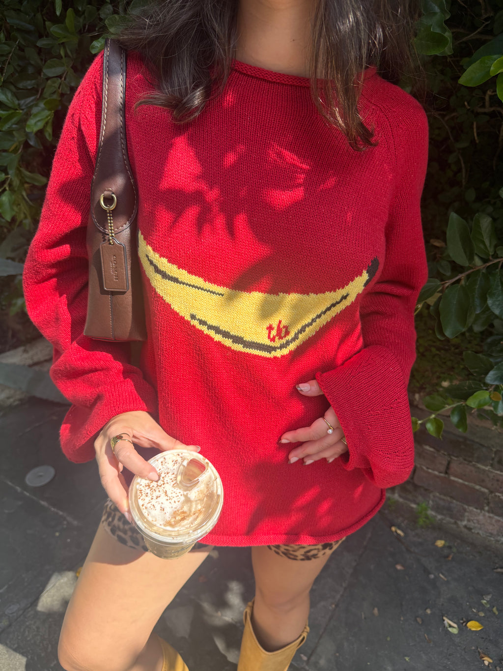 Things Between Poppy Banana Red Knit Oversized Sweater