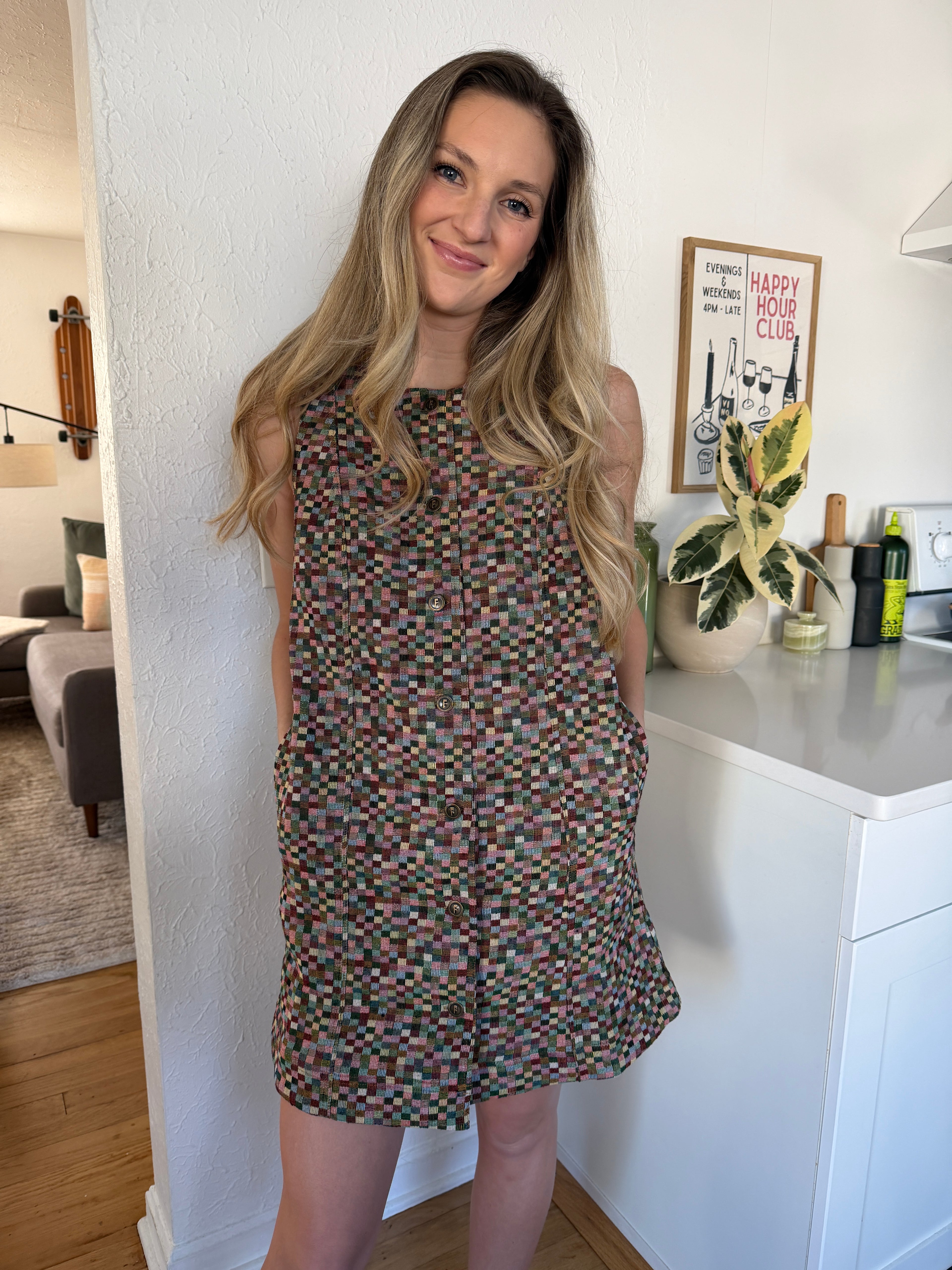 FRNCH Harlow Checkered Jacquard Tank Mini Dress