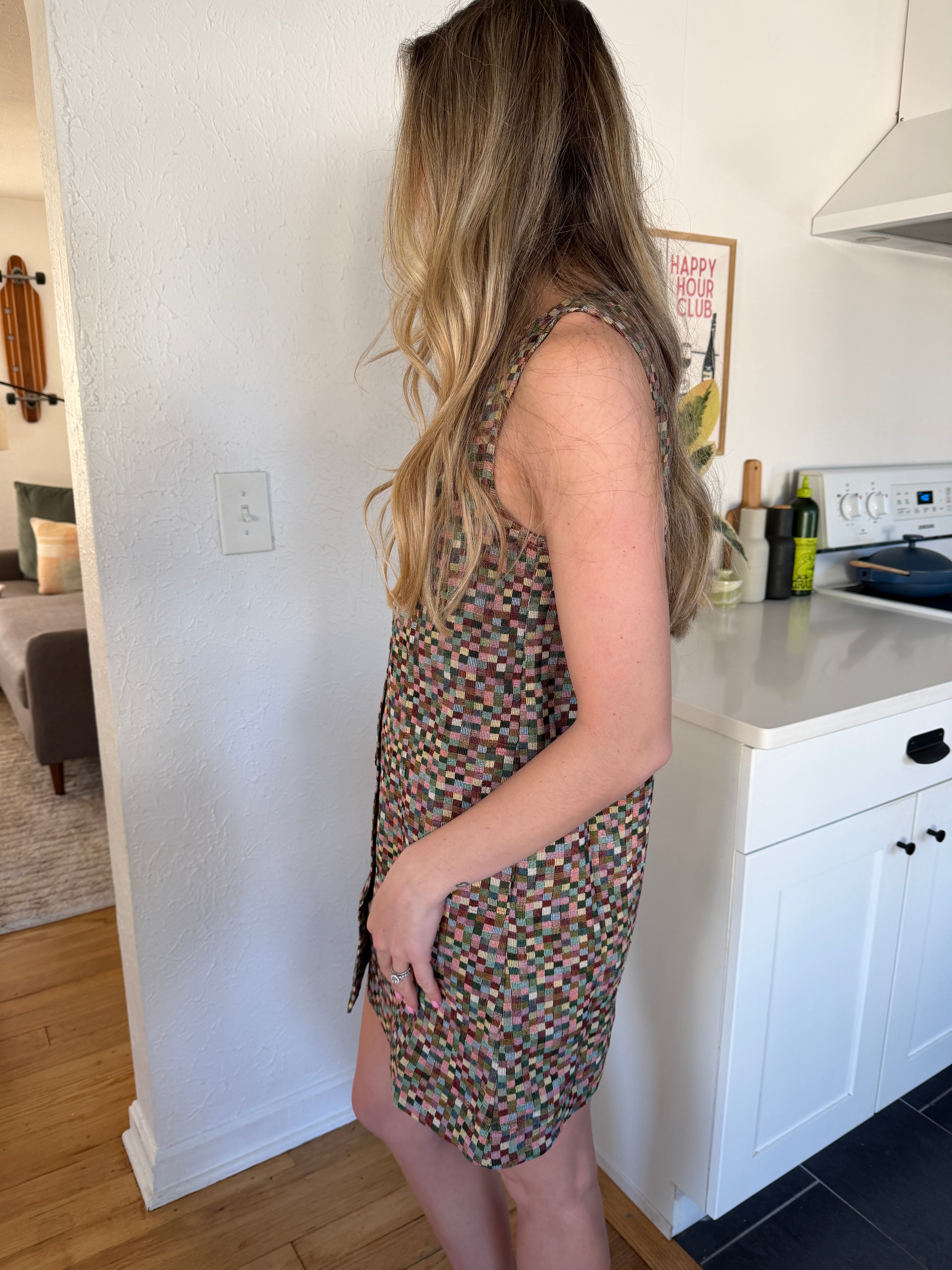 FRNCH Harlow Checkered Jacquard Tank Mini Dress