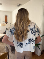 Helena Blue Floral Short Puff Sleeve Buttoned Top