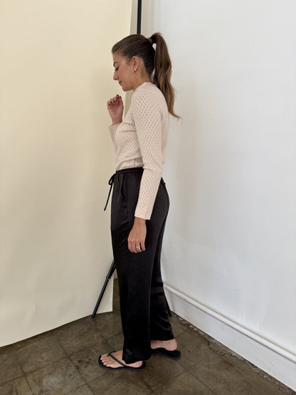 PINCH Mia Black Satin Drawstring Pants