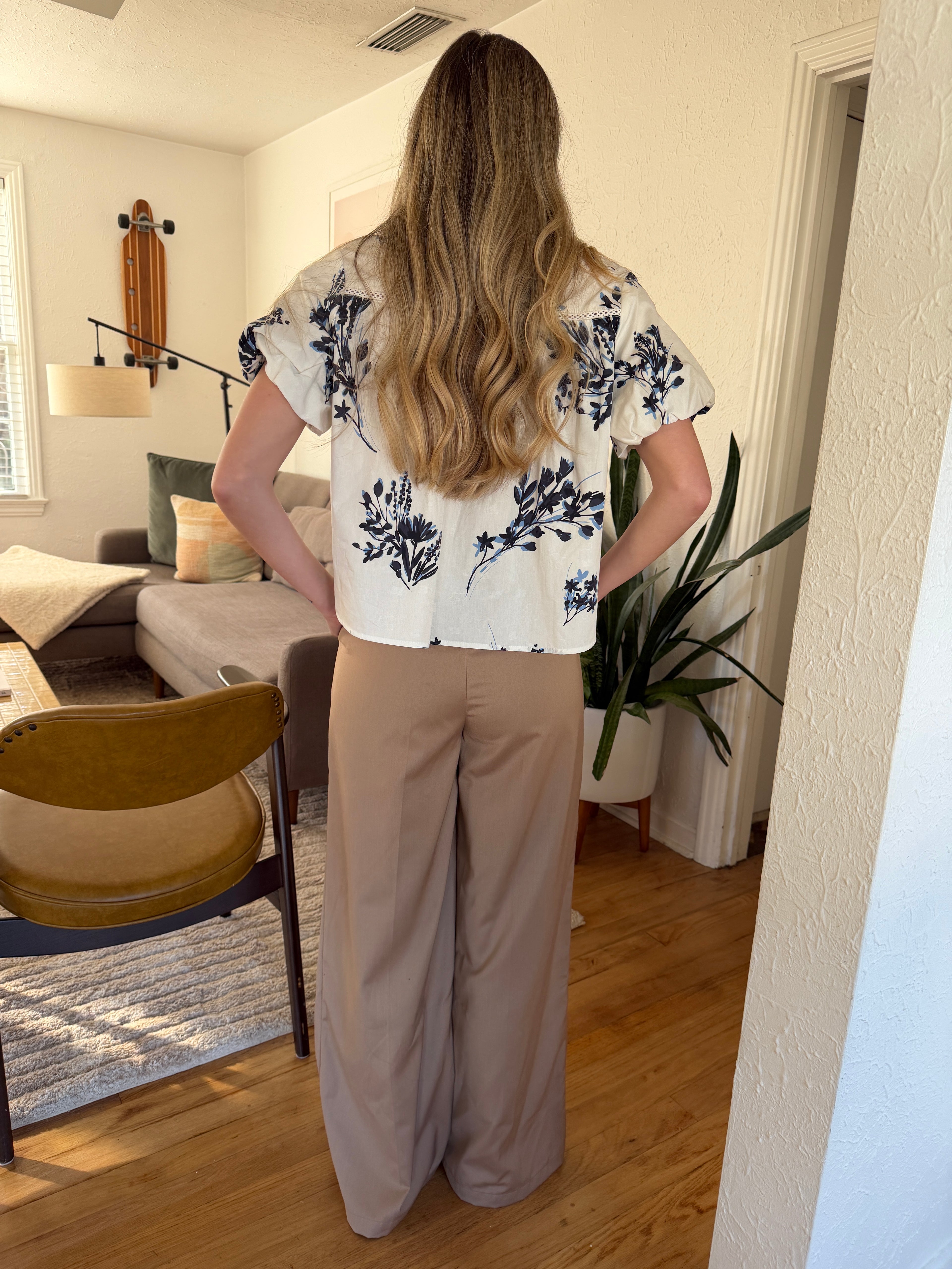 FRNCH Harley Khaki Wide Leg Pleated Trouser Pants