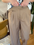 FRNCH Harley Khaki Wide Leg Pleated Trouser Pants