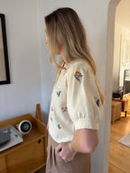 Hannah Cream Floral Embroidered Puff Sleeve Top