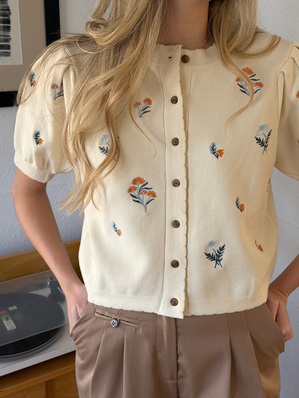 Hannah Cream Floral Embroidered Puff Sleeve Top