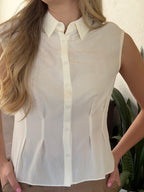 Hazel White Buttoned Collar Sleeveless Top