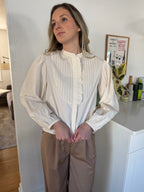 FRNCH Haven Cream Ruffle Long Sleeve Buttoned Top