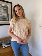 Harper Cream Cable Knit Short Sleeve Top