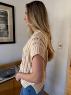 Harper Cream Cable Knit Short Sleeve Top