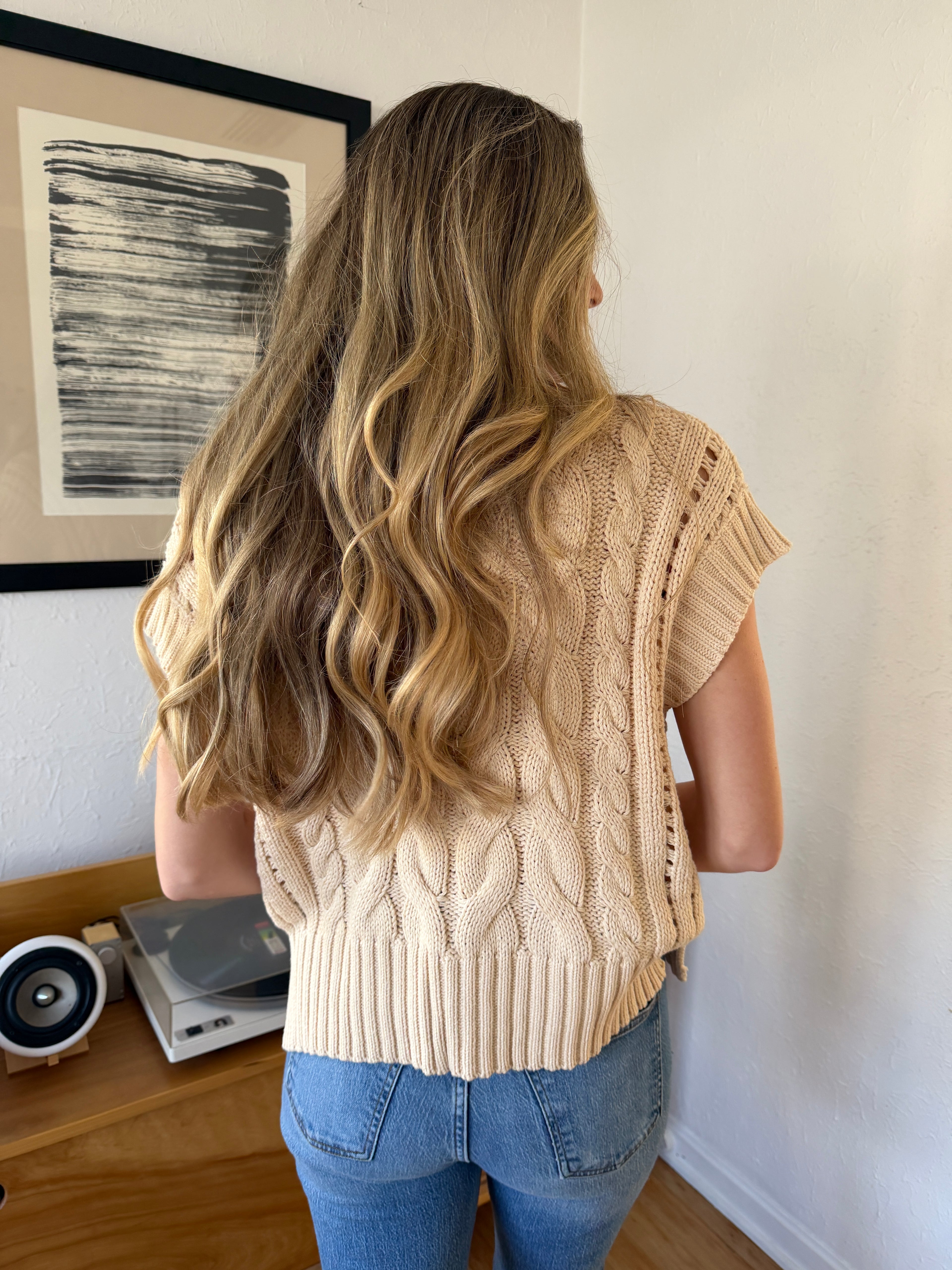 Harper Cream Cable Knit Short Sleeve Top