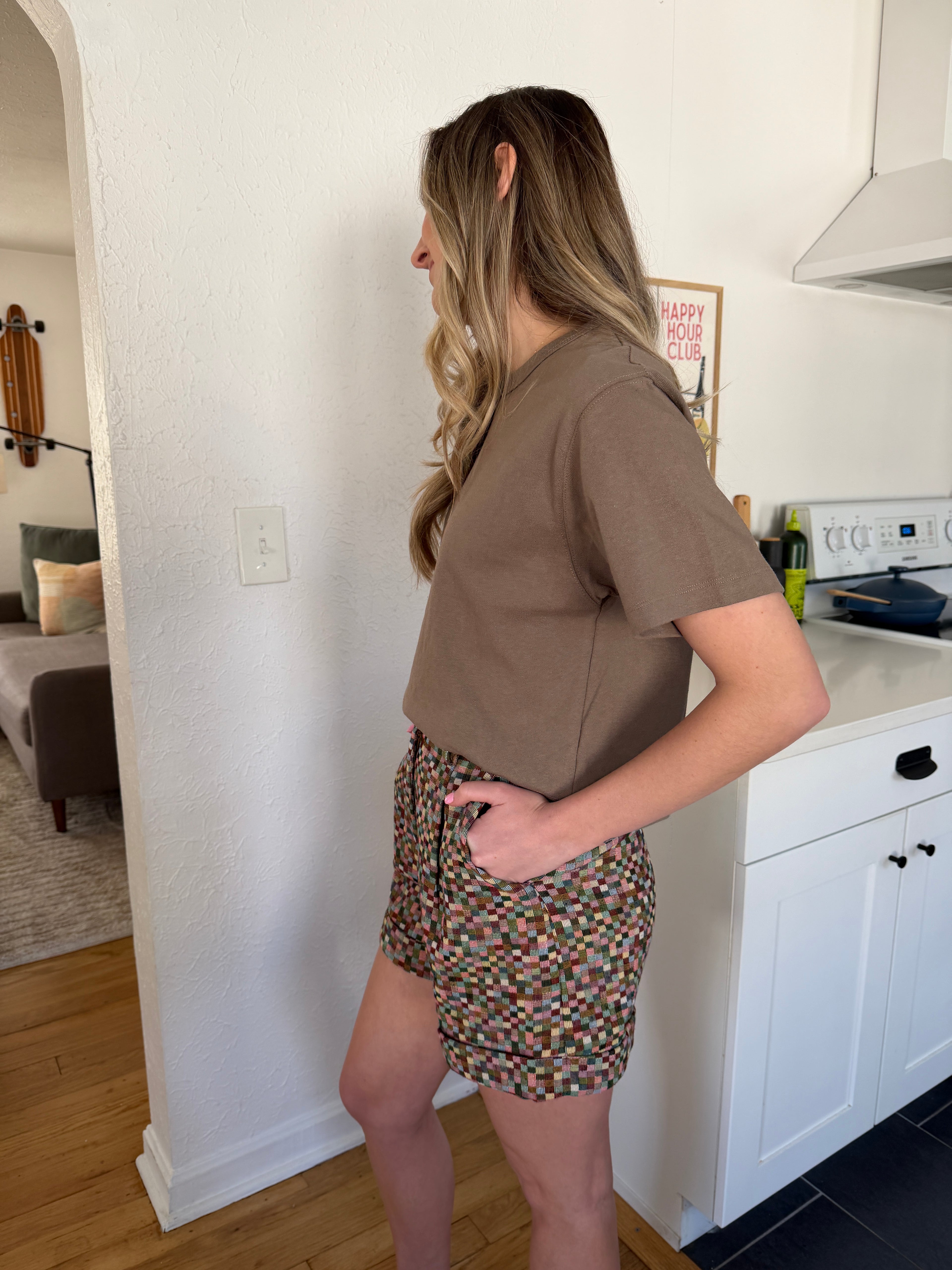 FRNCH Harlow Checkered Jacquard Wide Leg Shorts