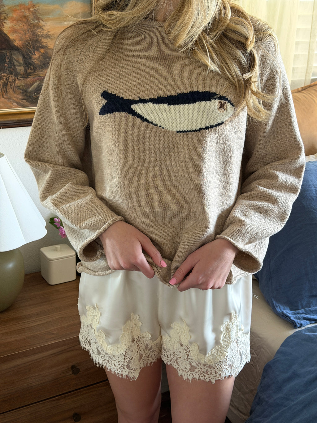 Heidi Satin Lace Relaxed Shorts (Cream)