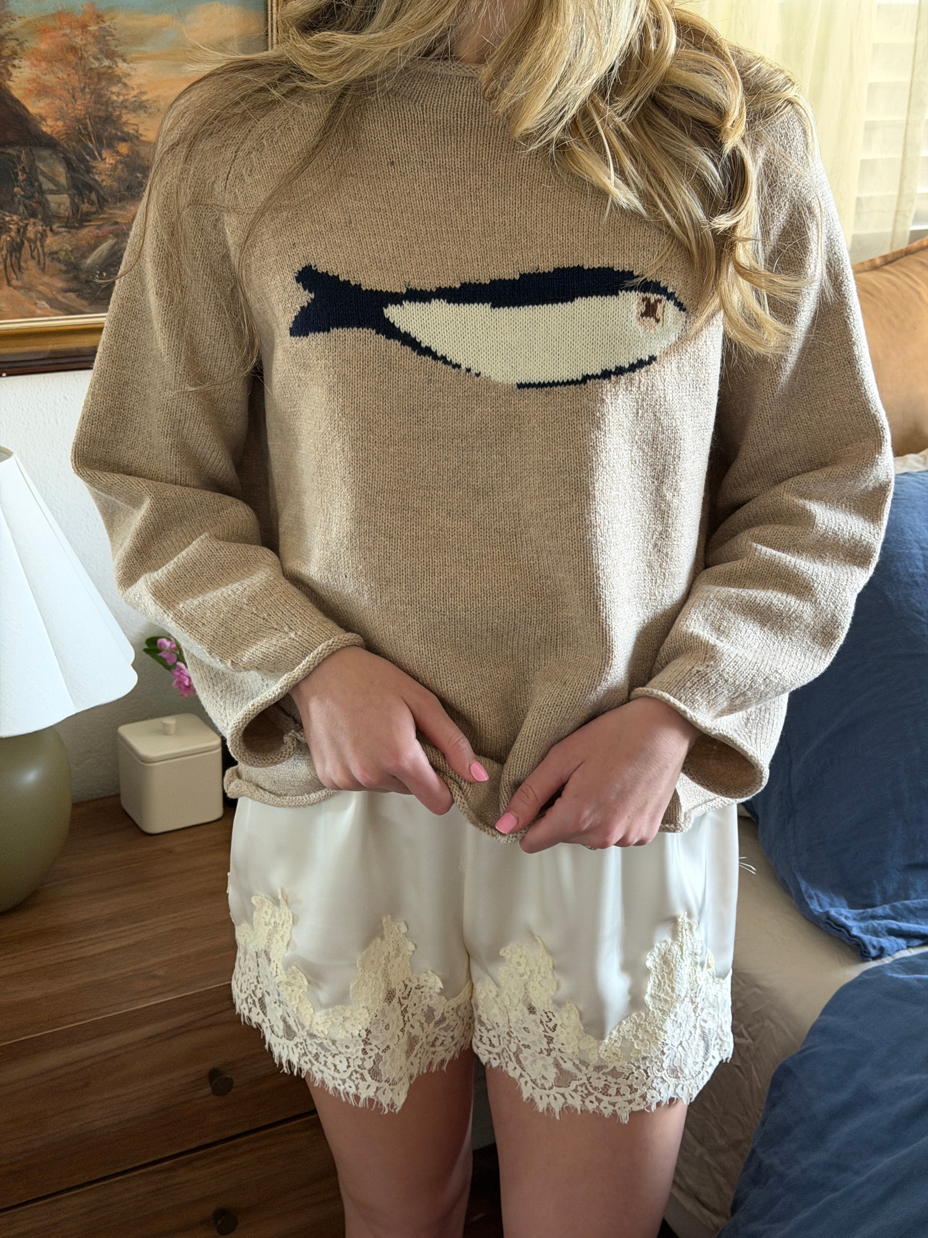 Heidi Satin Lace Relaxed Shorts (Cream)