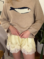 Heidi Satin Lace Relaxed Shorts (Yellow)