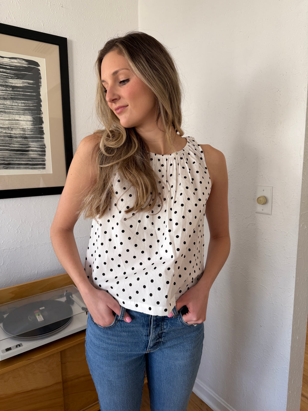 Things Between Hattie Polka Dot Sleeveless Tank Top (White)