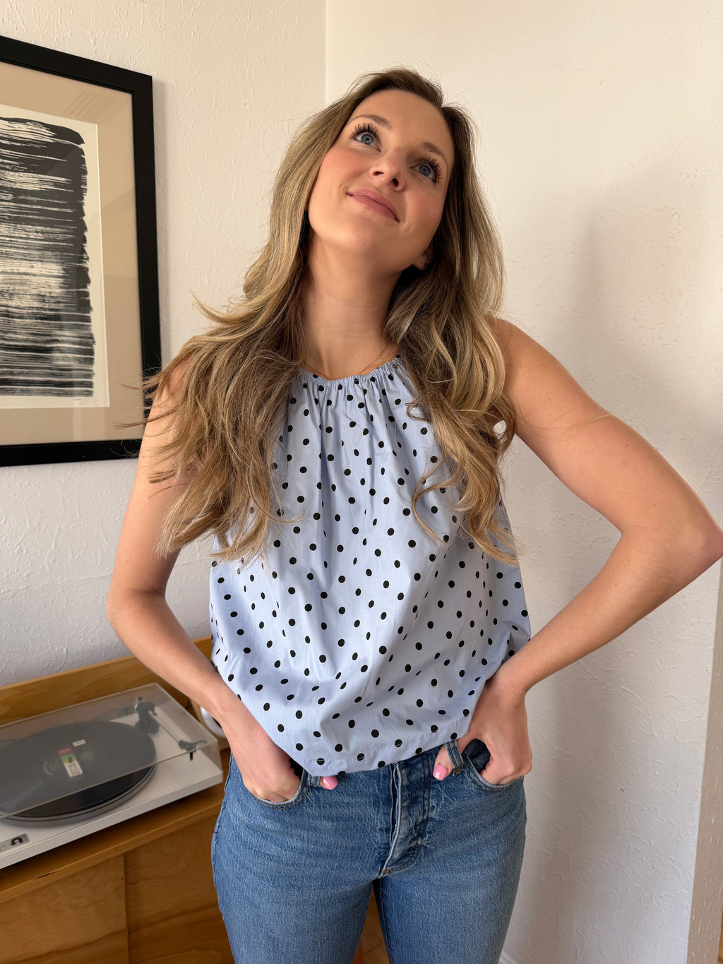 Things Between Hattie Polka Dot Sleeveless Tank Top (Blue)