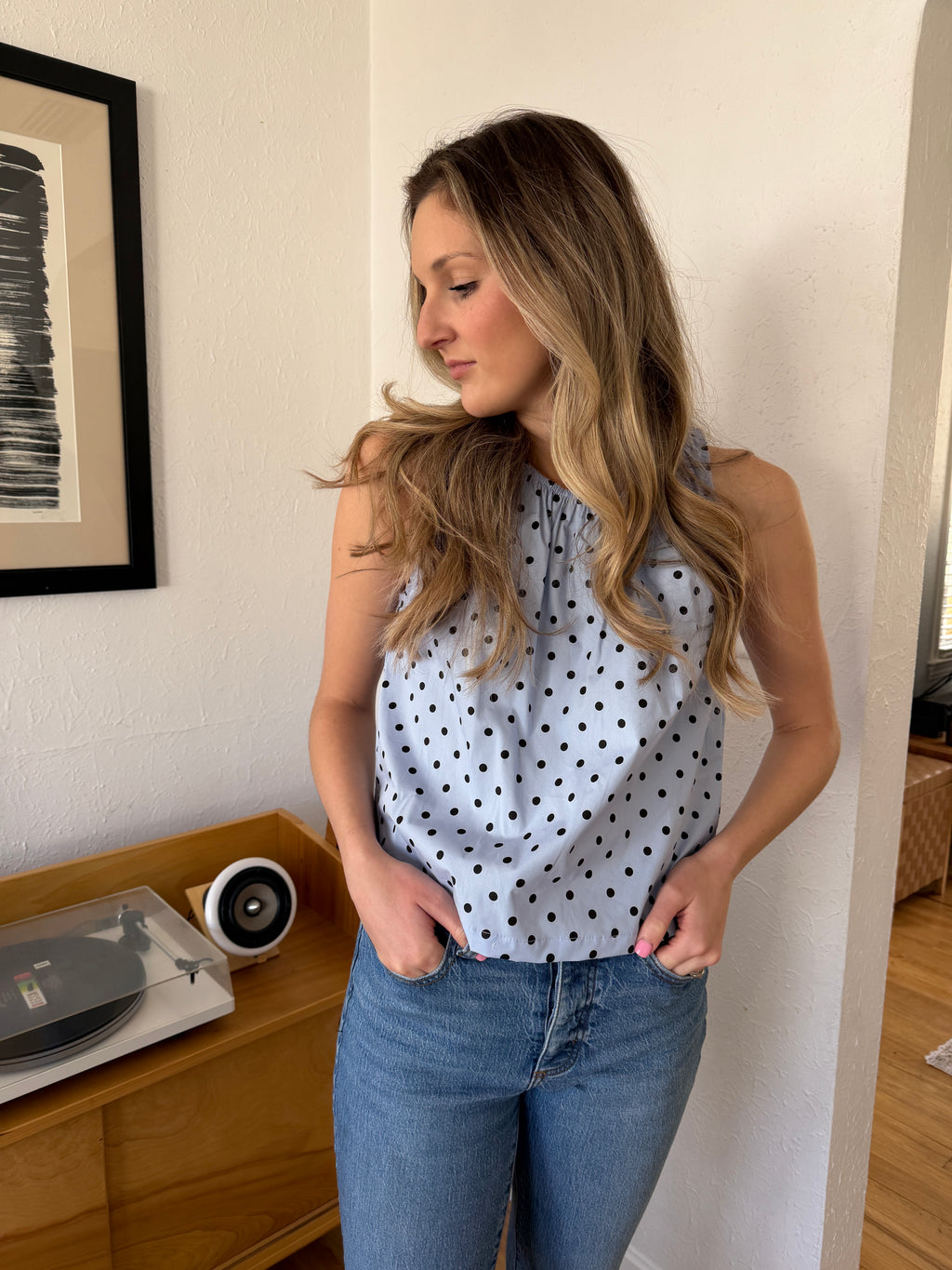 Things Between Hattie Polka Dot Sleeveless Tank Top (Blue)