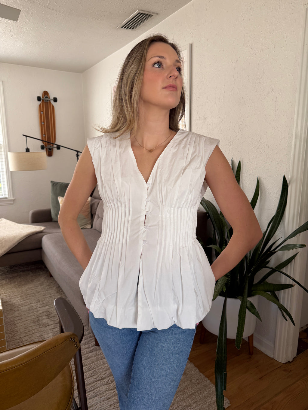 Hope White Peplum Buttoned Longline Top
