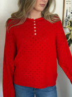 Things Between Amelia Red Yellow Eyelet Henley Pullover