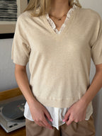 PINCH Dori Cream Knit Woven Combo Short Sleeve Top