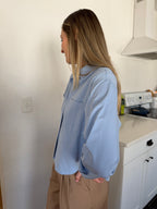 Elle Grey Isla Blue Cotton Oxford Long Sleeve Top