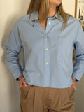 Elle Grey Isla Blue Cotton Oxford Long Sleeve Top