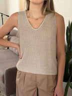 Elle Grey Iris Grey Woven Knit Sleeveless Top
