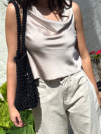 Margot Satin Taupe Cowl Neck Tank Top