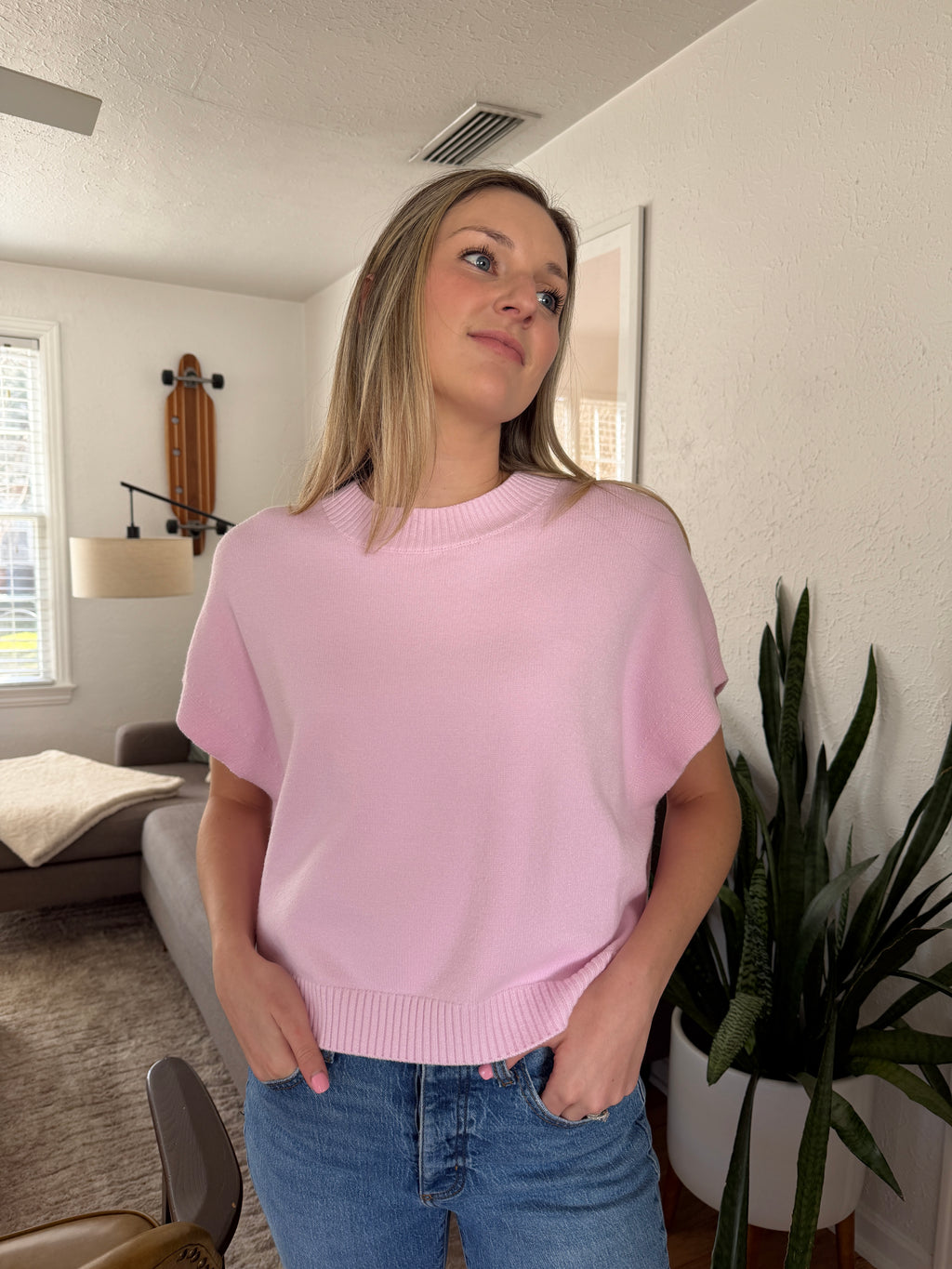 PINCH Heidi Boxy Knit Sleeveless Top (Pink)