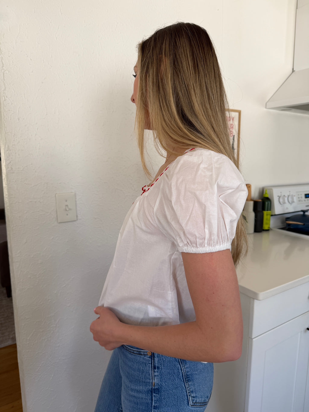 Things Between Josie White Ribbon Tie Cotton Babydoll Top