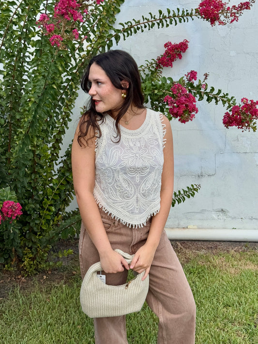 Needii Maeve Cream Crochet Knit Tank Top