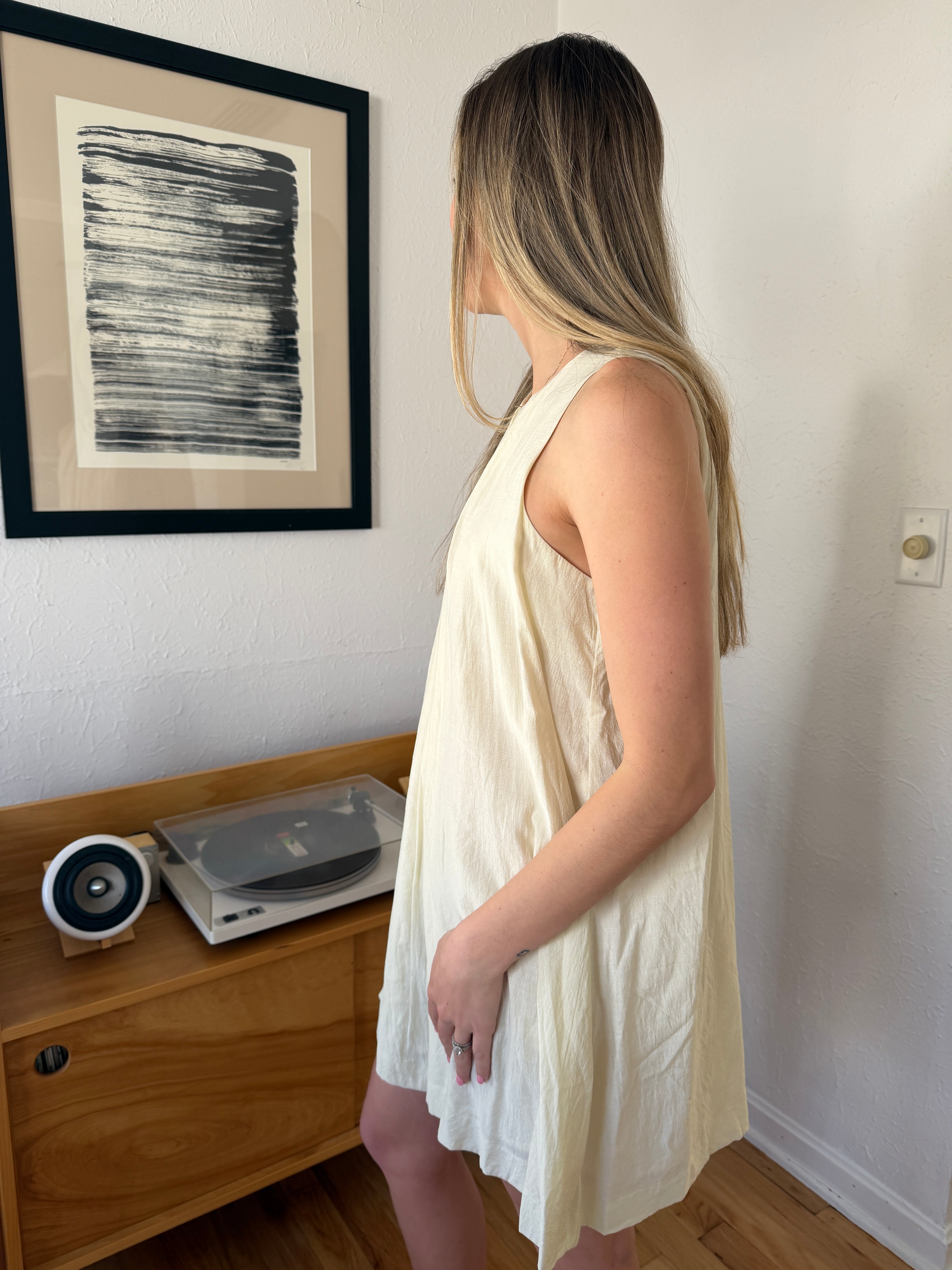 PINCH Kate Cream Pleated Swing Tank Mini Dress