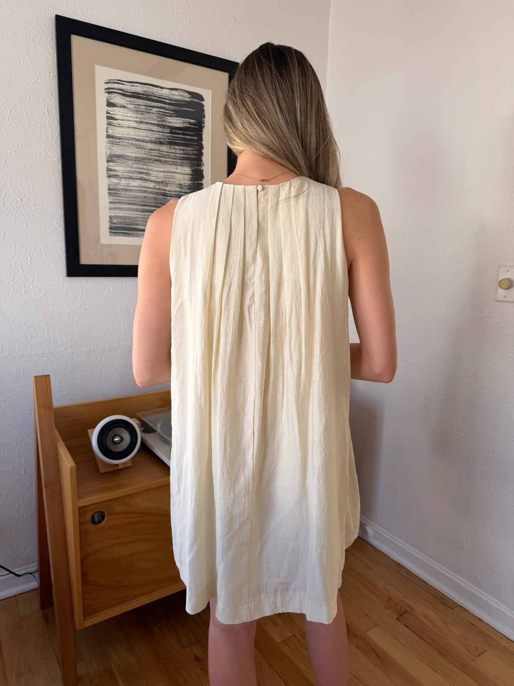 PINCH Kate Cream Pleated Swing Tank Mini Dress