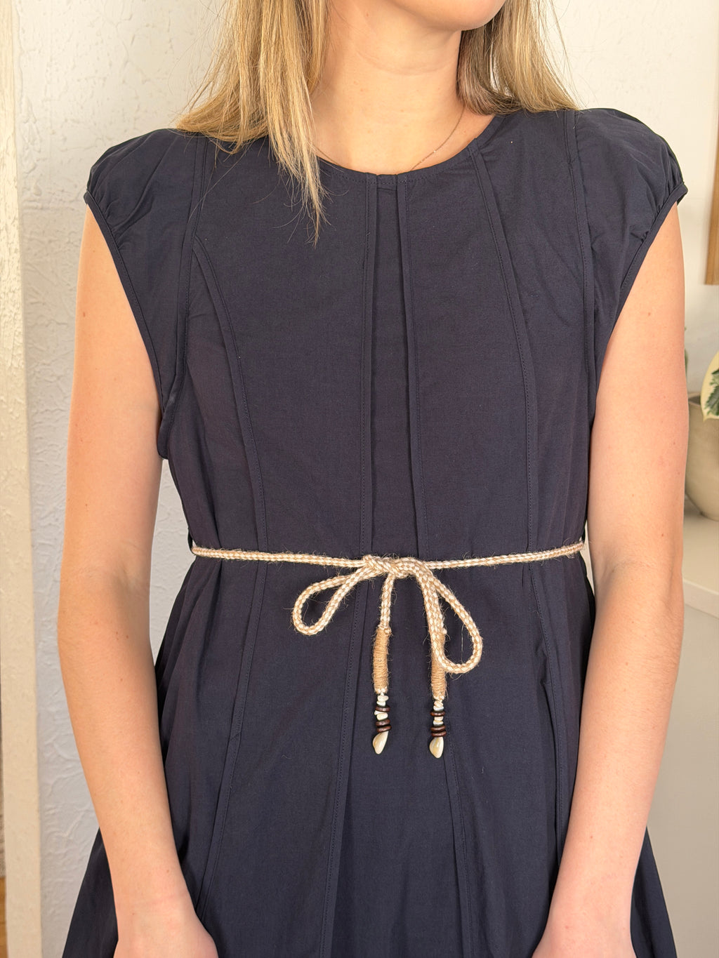 PINCH Kameron Cotton Rope Belt Short Sleeve Midi Dress (Navy)