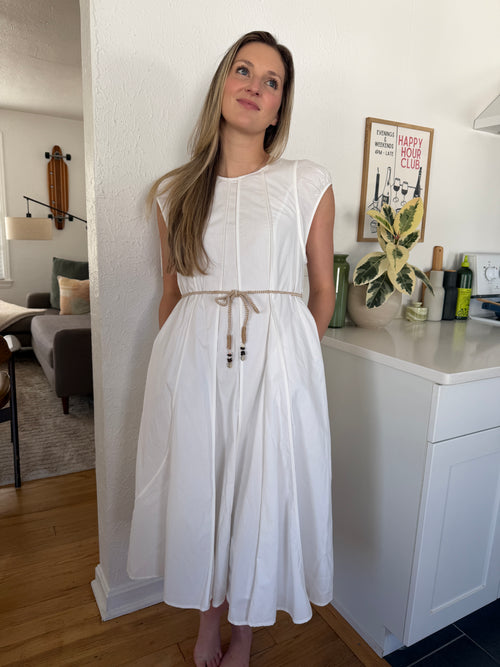 PINCH Kameron Cotton Rope Belt Short Sleeve Midi Dress (White)