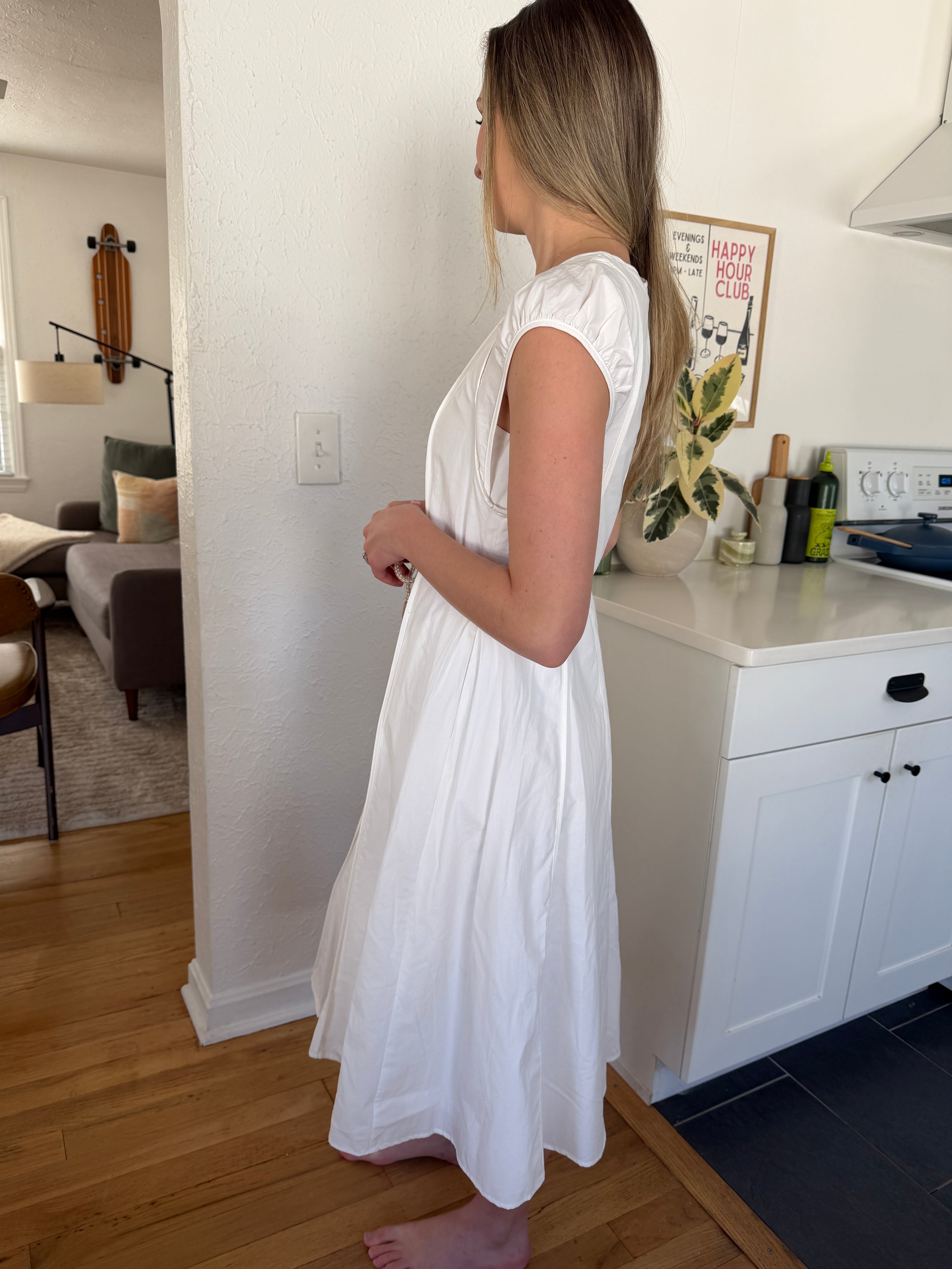 PINCH Kameron Cotton Rope Belt Short Sleeve Midi Dress (White)