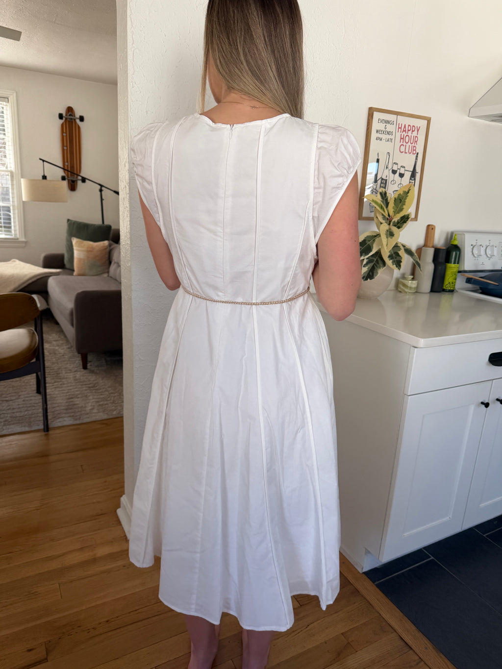 PINCH Kameron Cotton Rope Belt Short Sleeve Midi Dress (White)