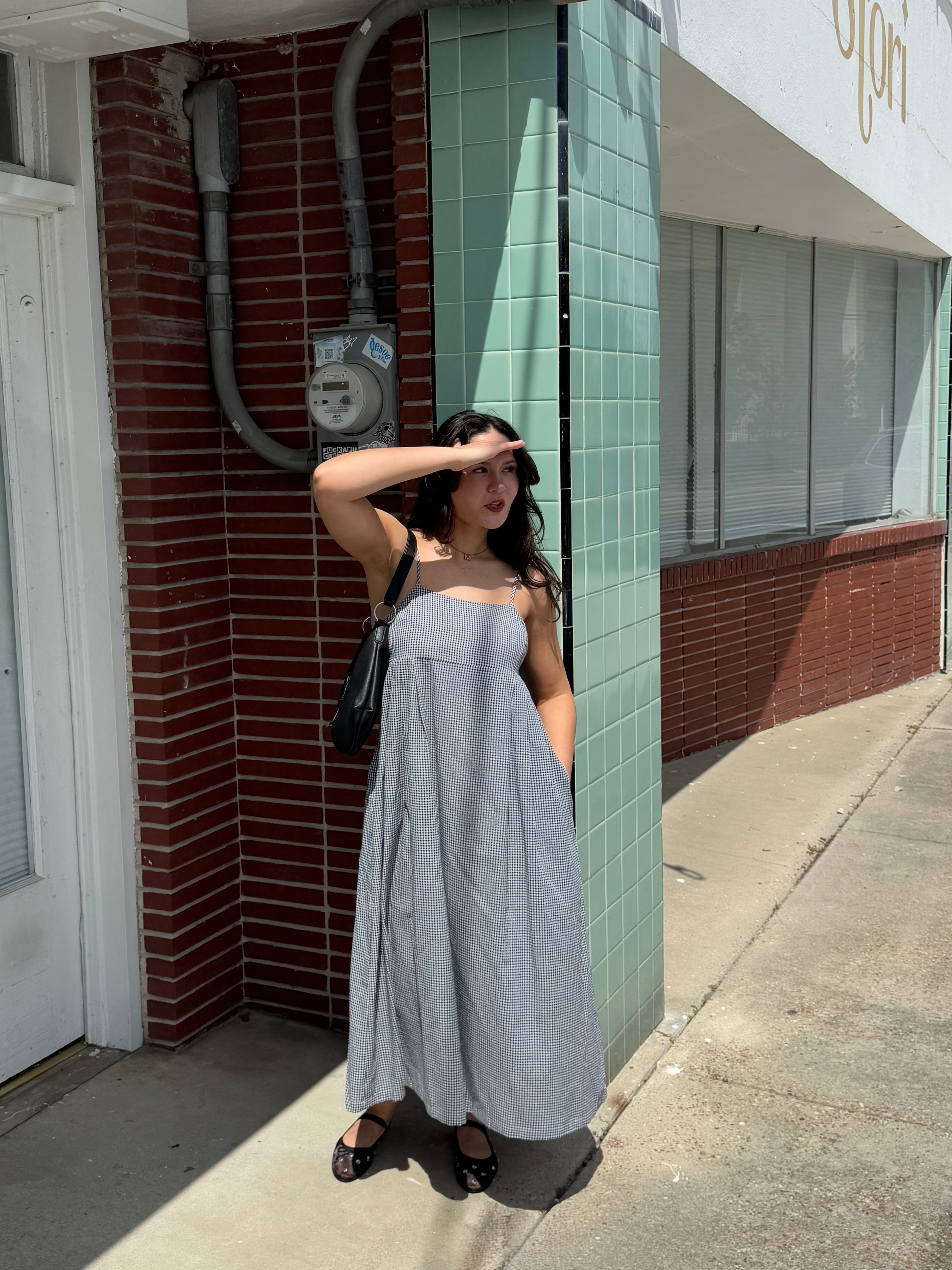 Things Between Missy Gingham Sleeveless Midi Dress (Navy)