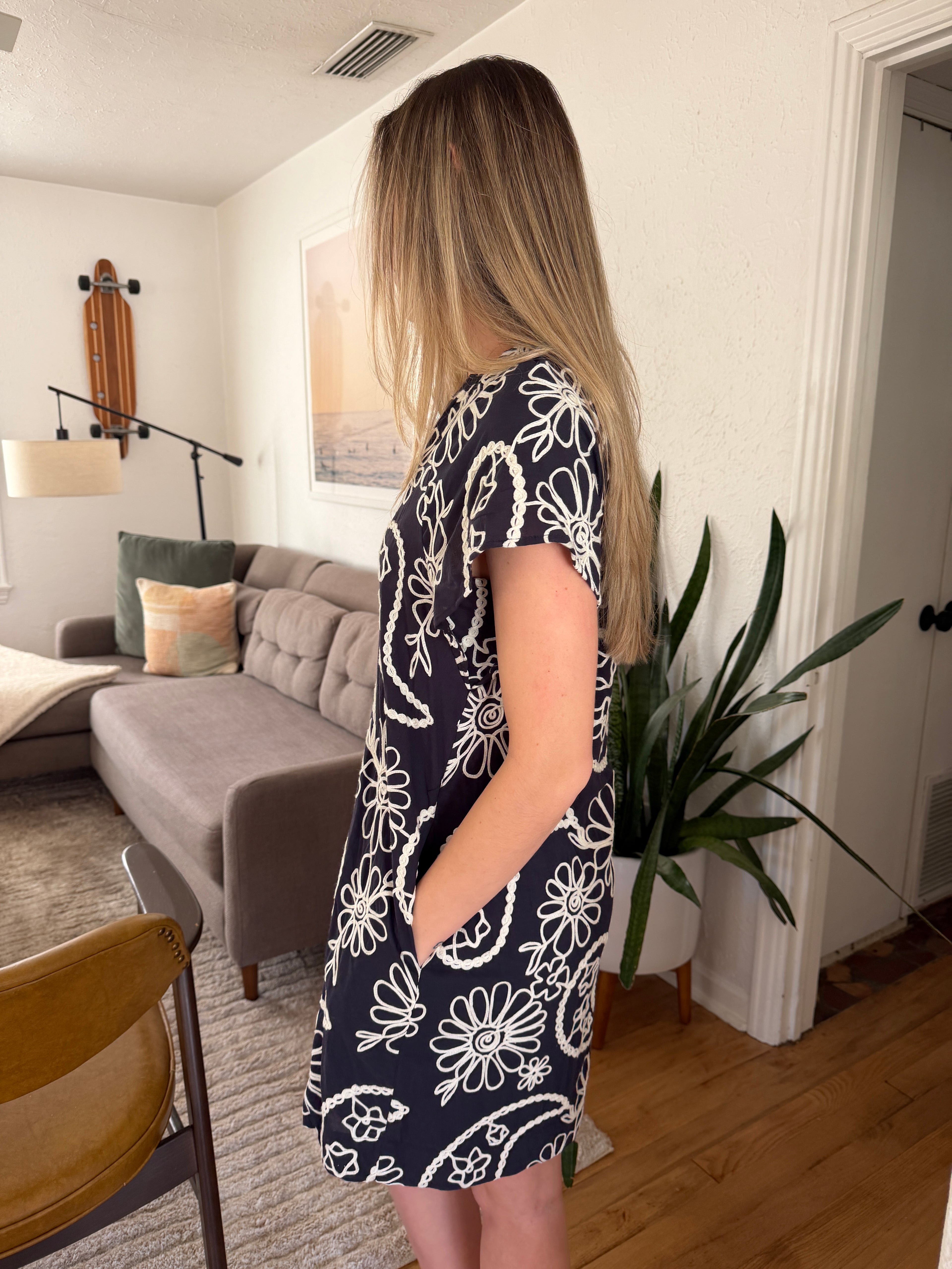 PINCH Karter Floral Paisley Embroidered Mini Dress (Navy)