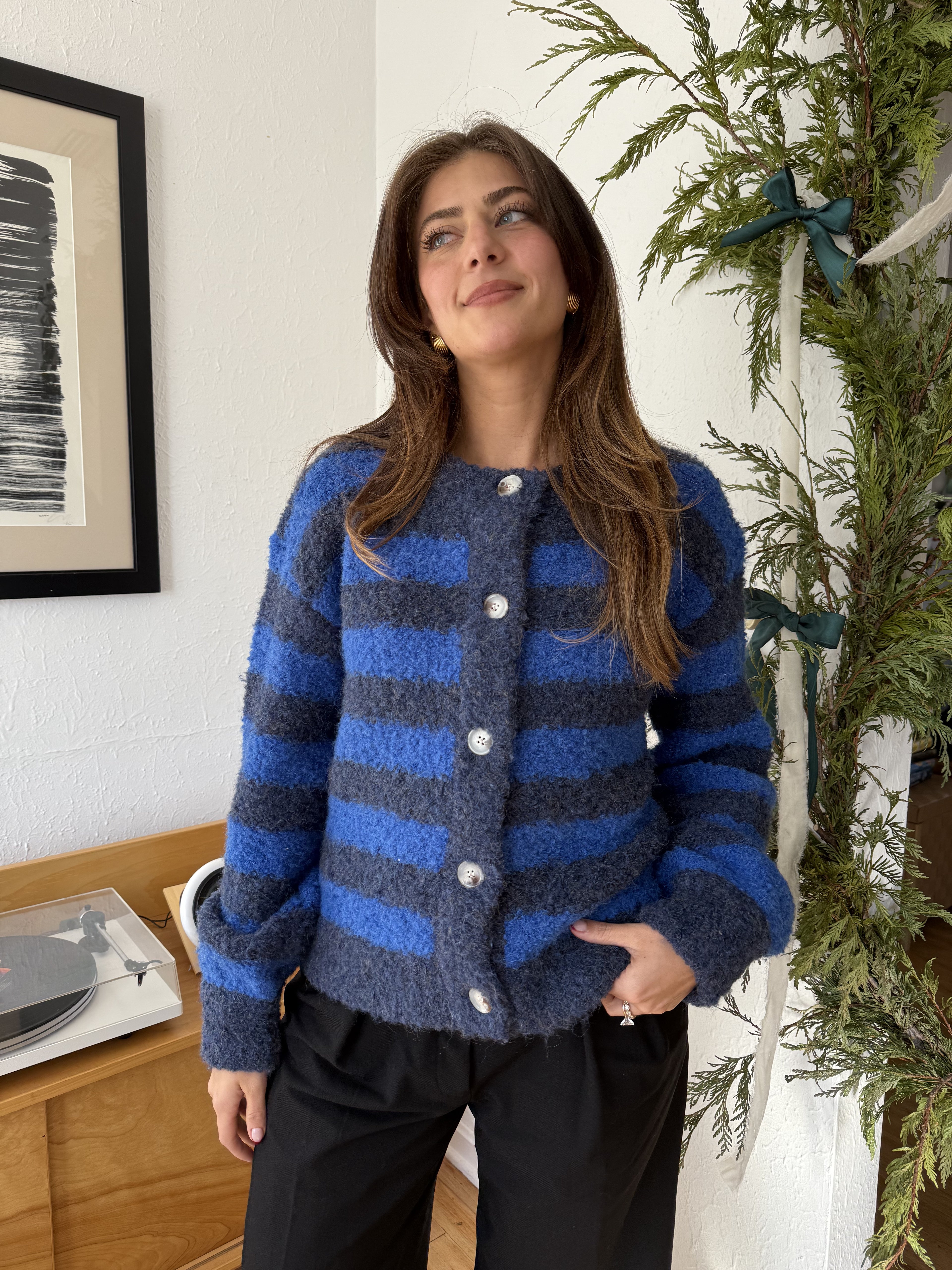 FRNCH Megane Bleu Marine Stripe Buttoned Cardigan