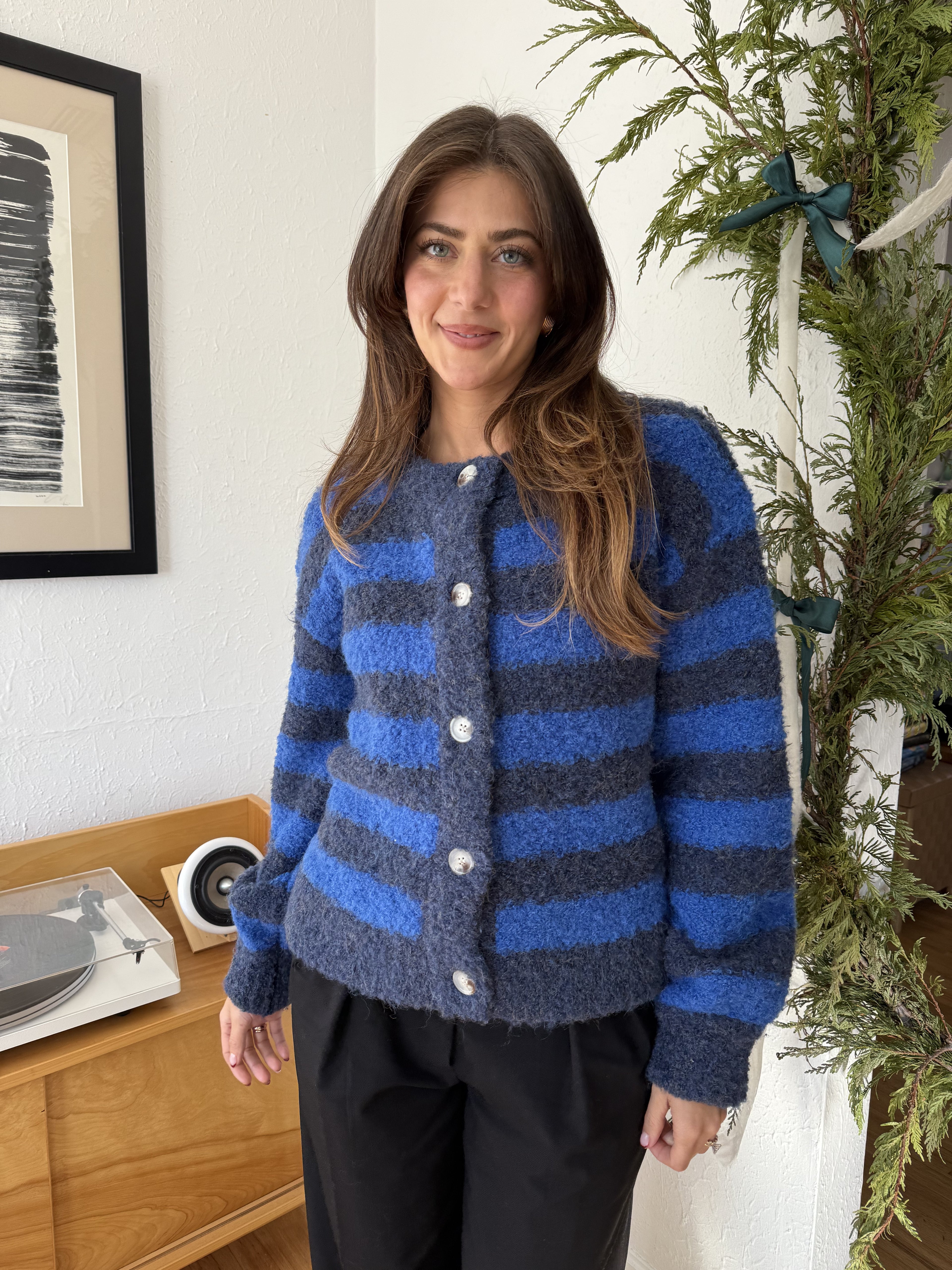 FRNCH Megane Bleu Marine Stripe Buttoned Cardigan