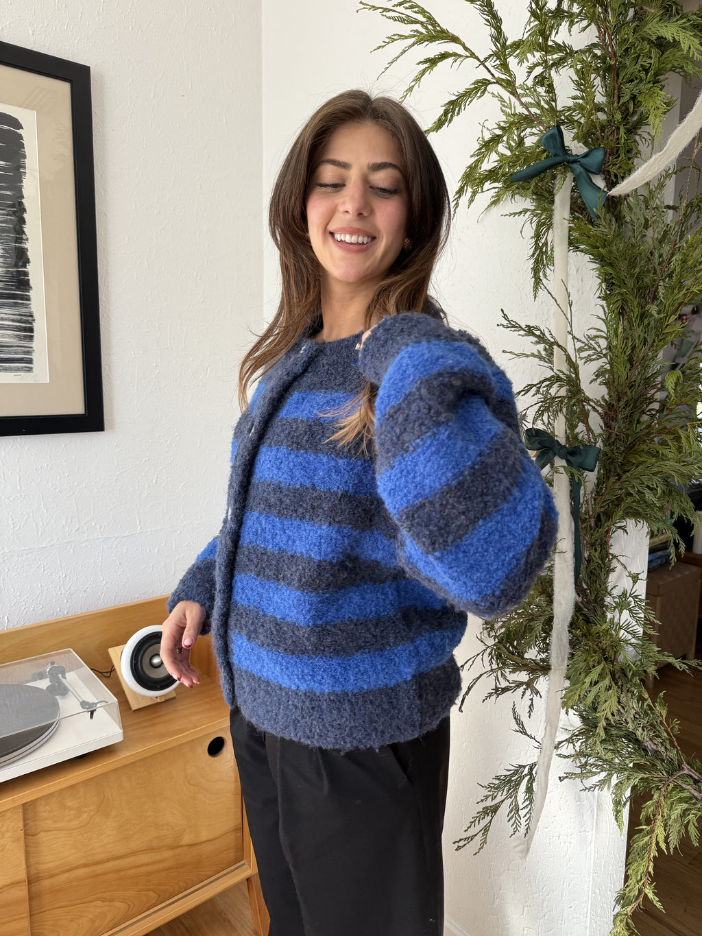 FRNCH Megane Bleu Marine Stripe Buttoned Cardigan