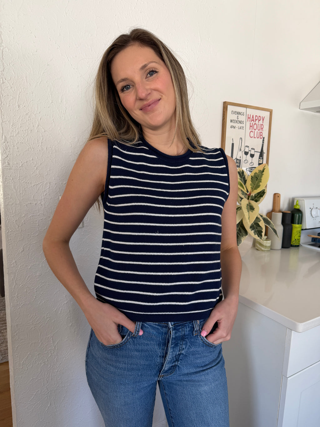 Kennedy Navy Stripe Cotton Knit Sleeveless Top