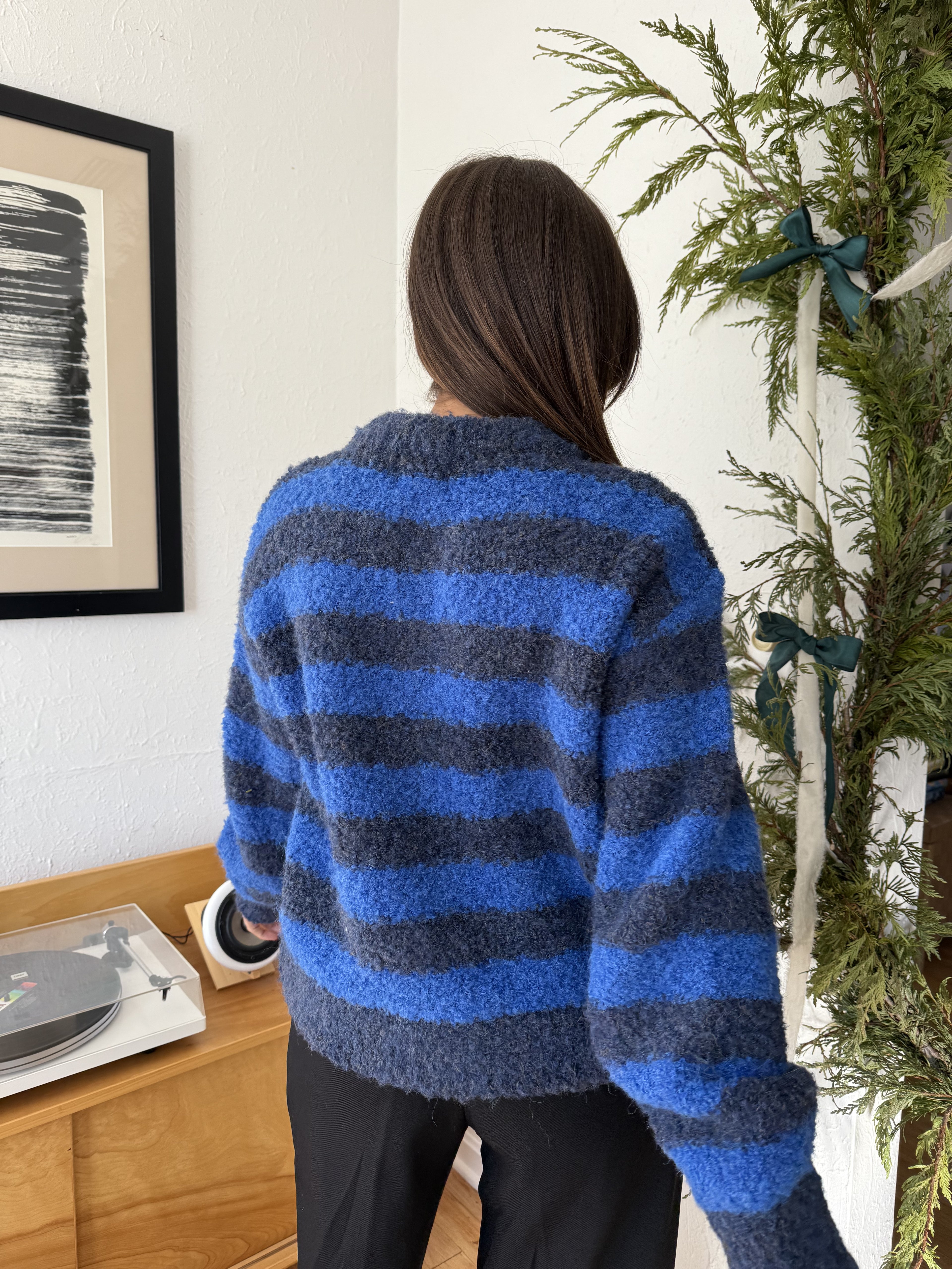 FRNCH Megane Bleu Marine Stripe Buttoned Cardigan