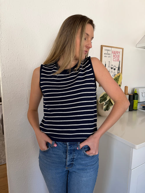 Kennedy Navy Stripe Cotton Knit Sleeveless Top