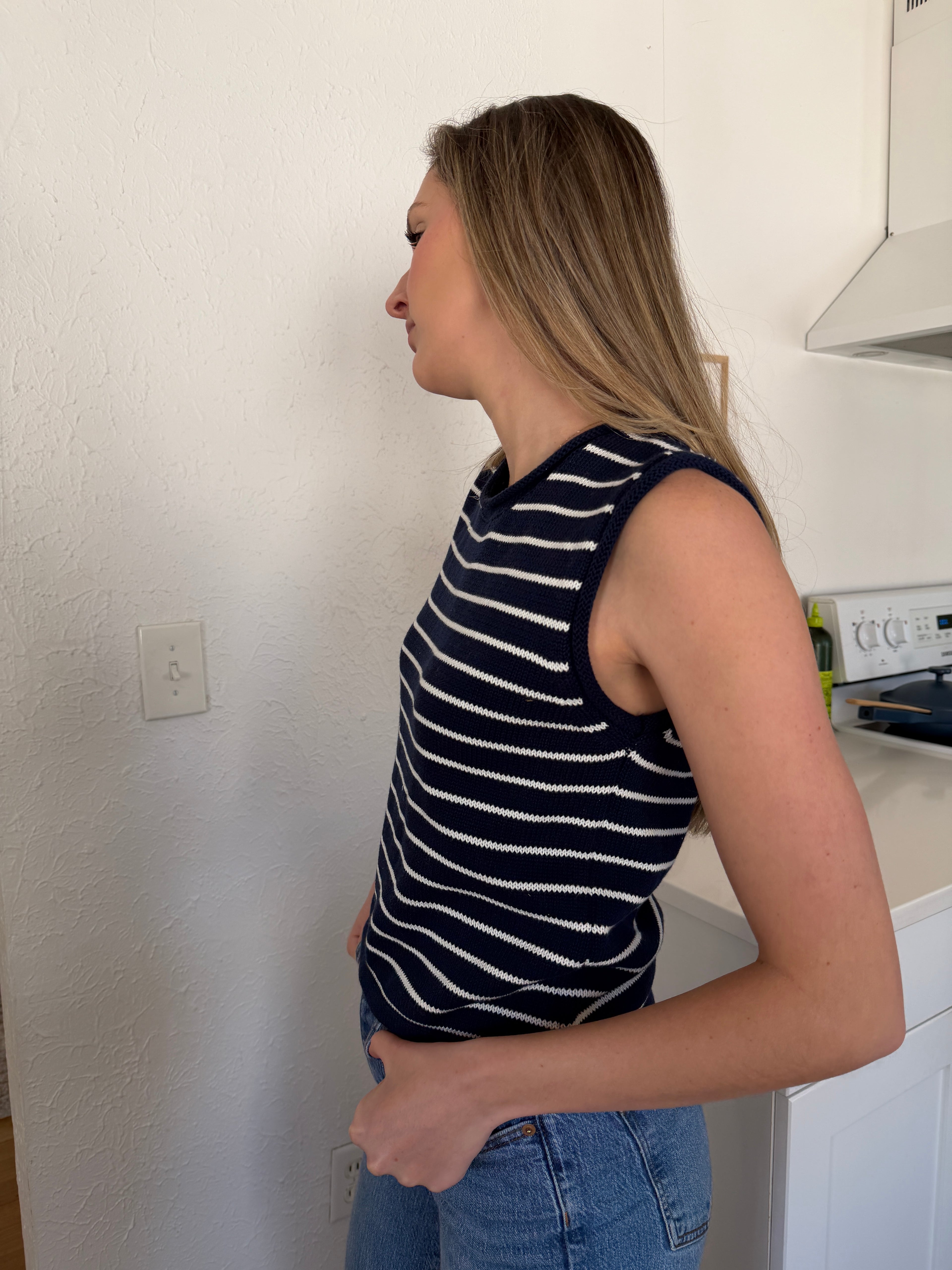 Kennedy Navy Stripe Cotton Knit Sleeveless Top